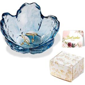 Blue Flower Jewelry Dish Glass Ring Holder Dish Jewelry Tray Cute Vanity